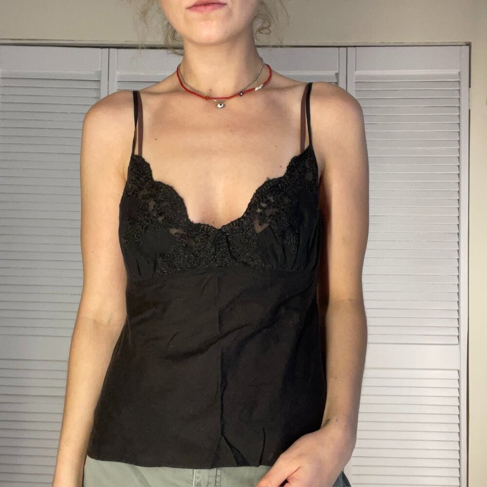 Dosa Black Silk and Lace Camisole
